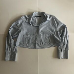 Zara cropped pocket poplin button up shirt with pinstripes